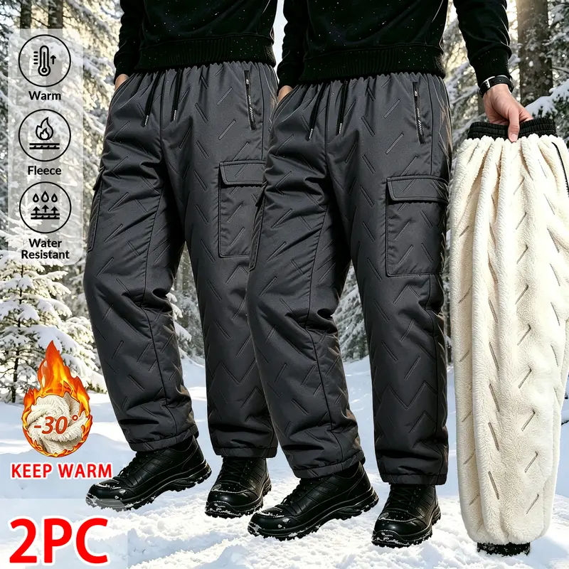 Men's thick winter ski work pants, waterproof and windproof quilted and warm ski pants, drawstring elastic waistband and zippered pockets, suitable for skiing, ice fishing, snow work and daily outdoor activities in cold weather.