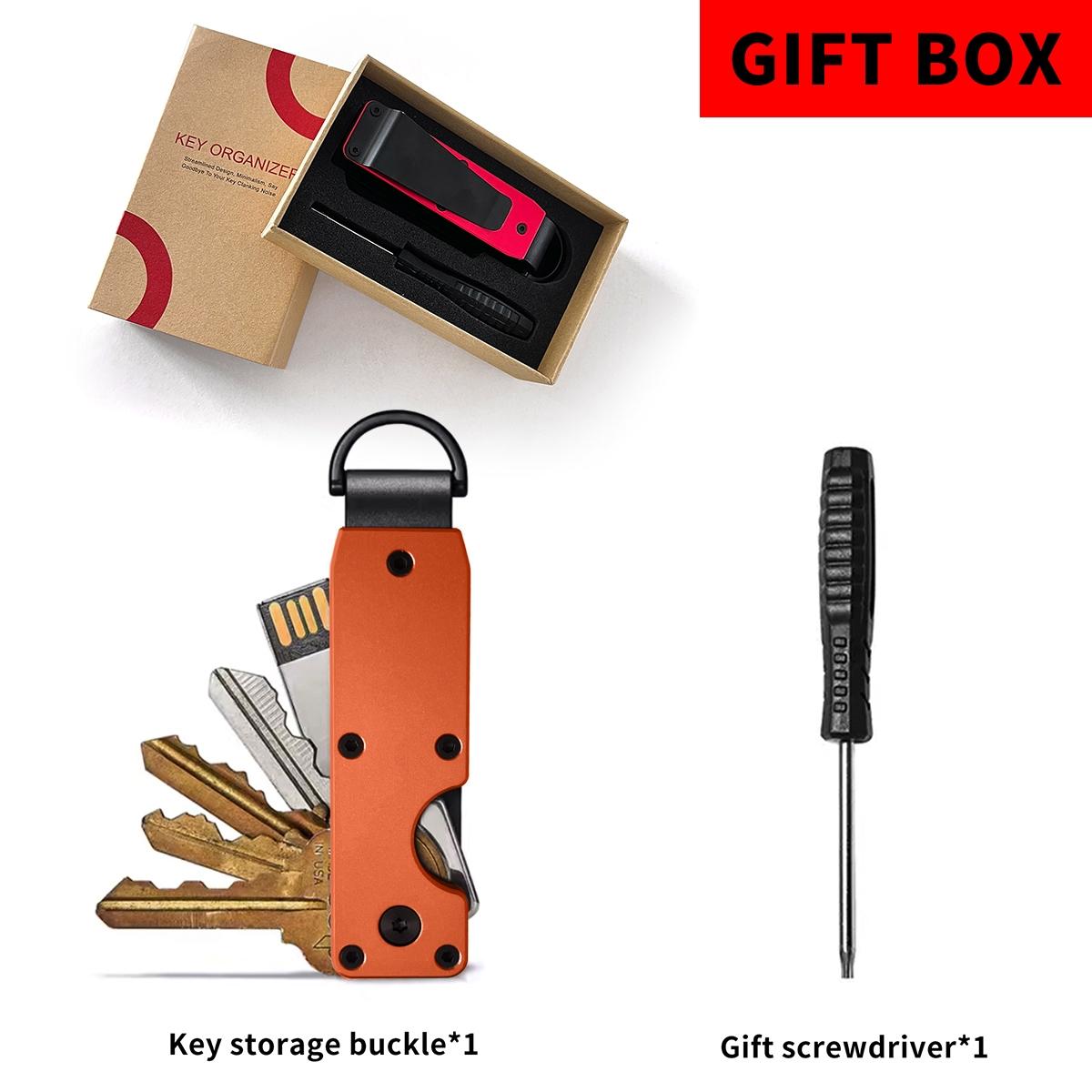 Minimalist Keychain, Heavy Duty Keychain - Compact Metal Key Storage Box With Screwdriver Carbon Fiber Pattern Unisex Key Clip Anti-Scratch Surface, Keys Sleek Light Slim, Durable Key Ring Holder With Gift Box, Gift For Friends, Family, Stylish Keychain