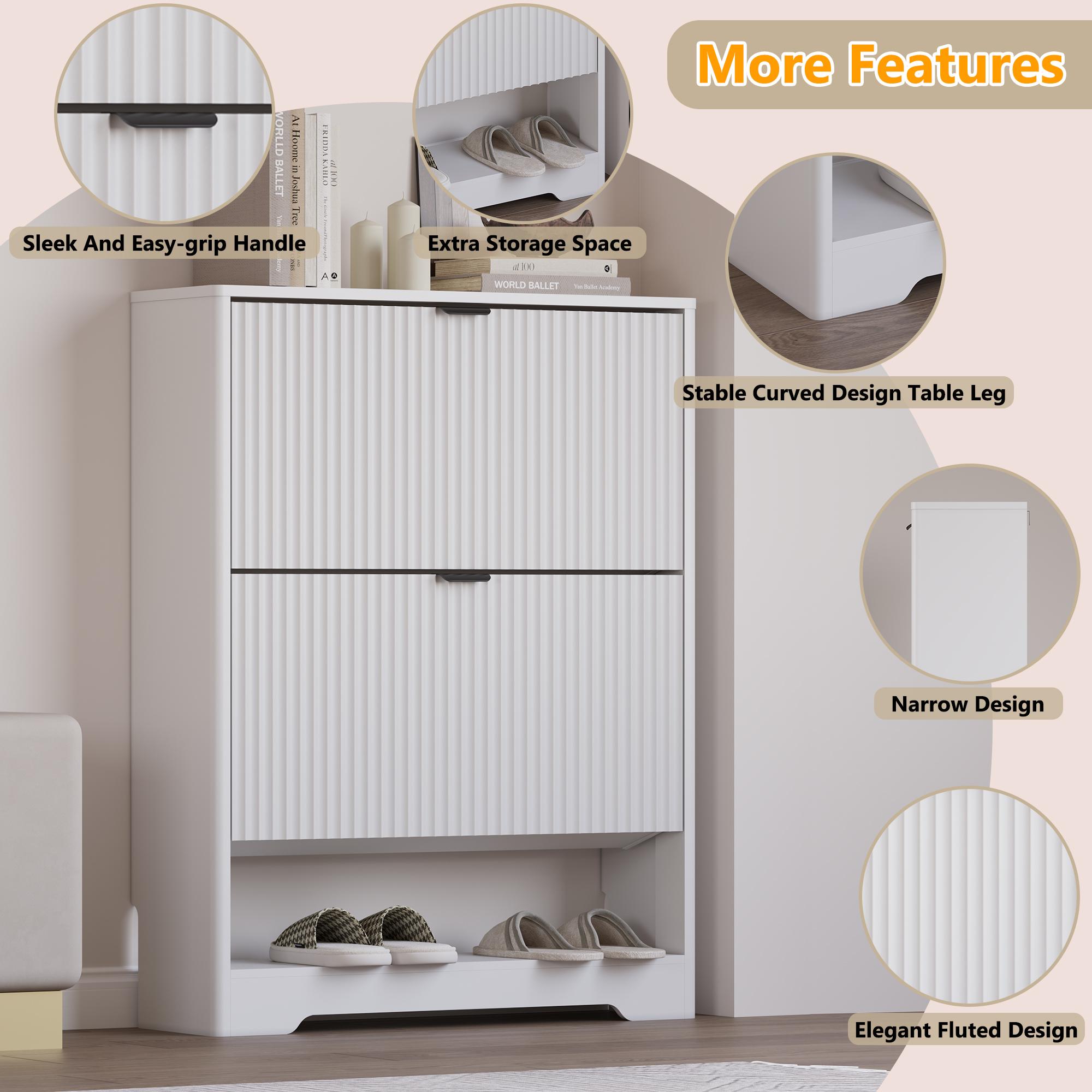 Shoe Cabinet Storage for Entryway with 2 Flip Drawers, Black Fluted Shoe Cabinet with Open Storage, Wooden Hidden Shoe Rack Freestanding Narrow Slim Shoes Organizer for Hallway, Entrance Shoe Cabinet Storage for Entryway with 2 Flip Drawers, Black Fluted Shoe Cabinet with Open Storage, Wooden Hidden Shoe Rack Freestanding Narrow Slim Shoes Organizer for Hallway, Entrance