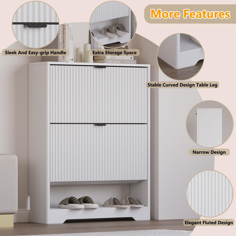 Shoe Cabinet Storage for Entryway with 2 Flip Drawers, Black Fluted Shoe Cabinet with Open Storage, Wooden Hidden Shoe Rack Freestanding Narrow Slim Shoes Organizer for Hallway, Entrance Shoe Cabinet Storage for Entryway with 2 Flip Drawers, Black Fluted Shoe Cabinet with Open Storage, Wooden Hidden Shoe Rack Freestanding Narrow Slim Shoes Organizer for Hallway, Entrance