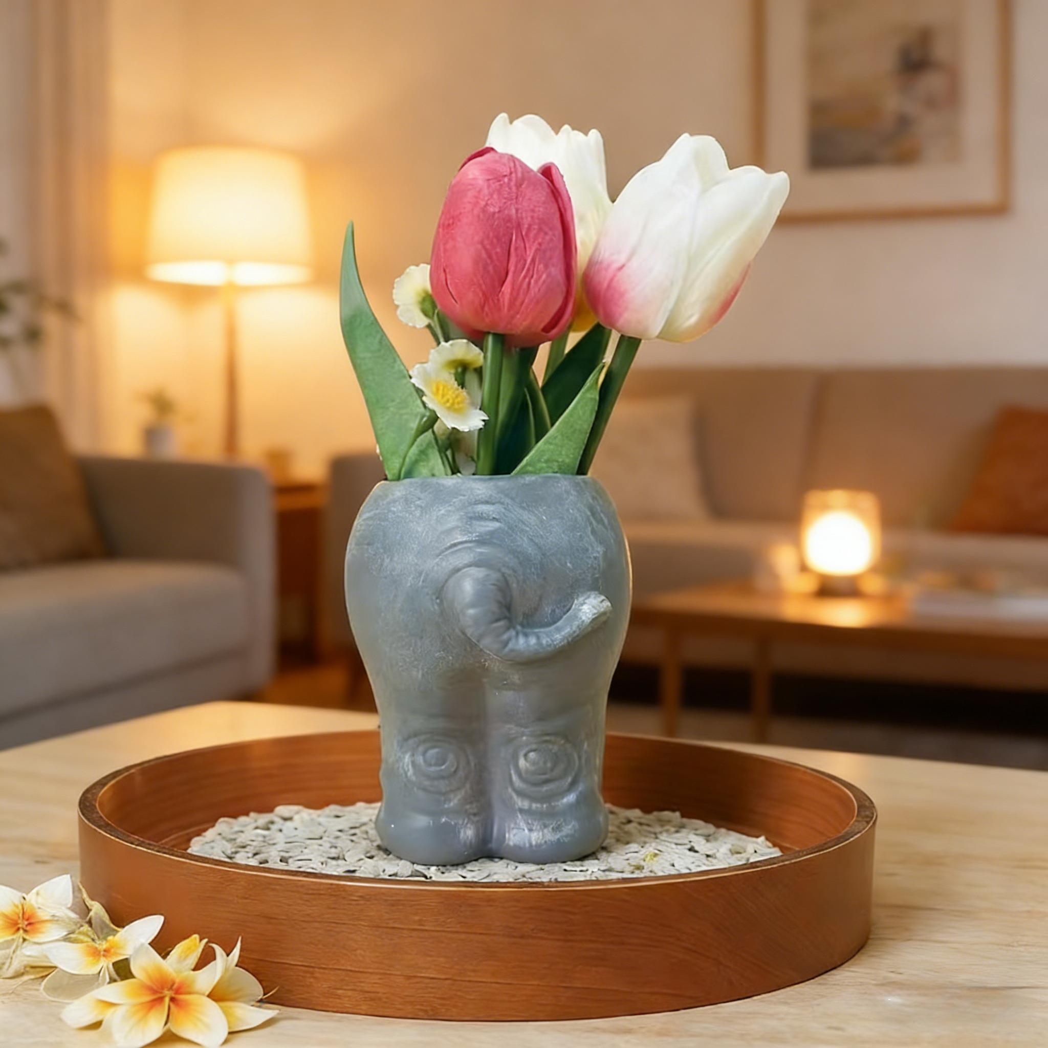 Elephant Shape Vase, Cute Healing Style, Creative Resin Craft, Desktop Floral Decoration, Home Decor Gift Idea, Perfect for Interior Design