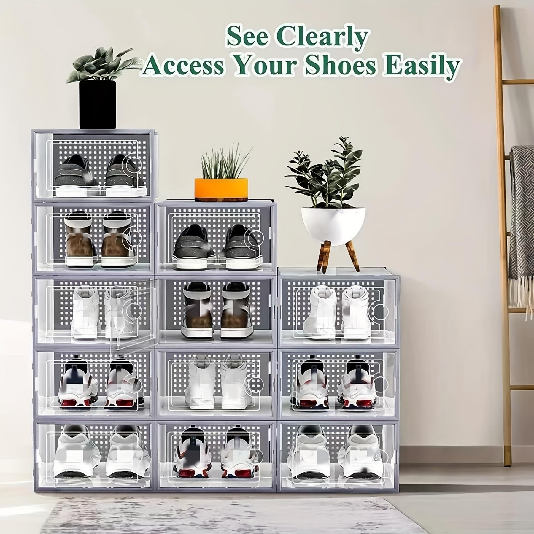 2026 new stackable transparent shoe box 6 packs gray space-saving household storage storage box