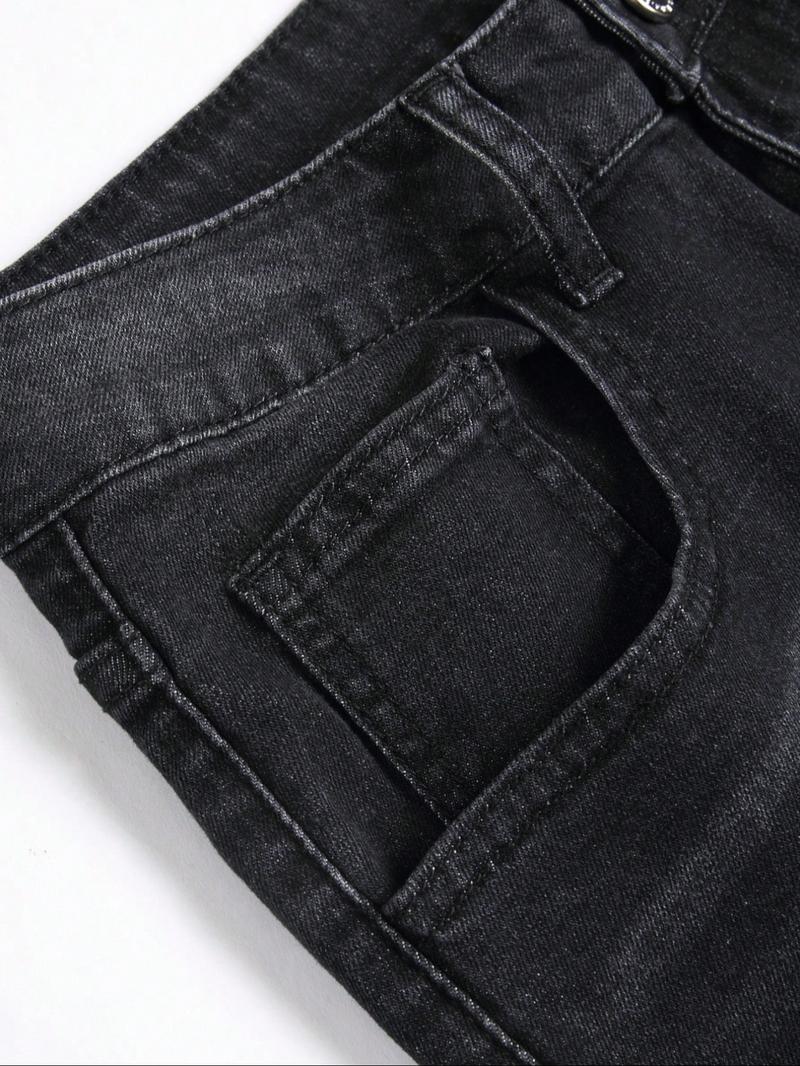 Men's Regular Fit Solid Color Ripped Jeans, Casual Comfy Denim Pants for Daily Wear, Fashion Men's Bottoms for All Seasons