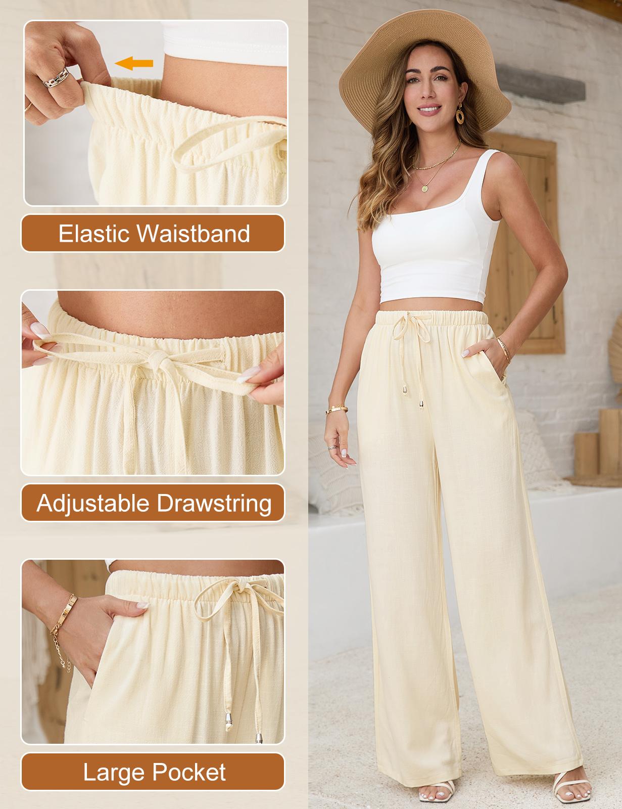 HEEKPEK Womens Linen Pants Casual Wide Leg Pants Summer Palazzo Pants Loose Flowy Beach Pants Drawstring Elastic Trousers HEEKPEK Womens Linen Pants Casual Wide Leg Pants Summer Palazzo Pants Loose Flowy Beach Pants Drawstring Elastic Trousers