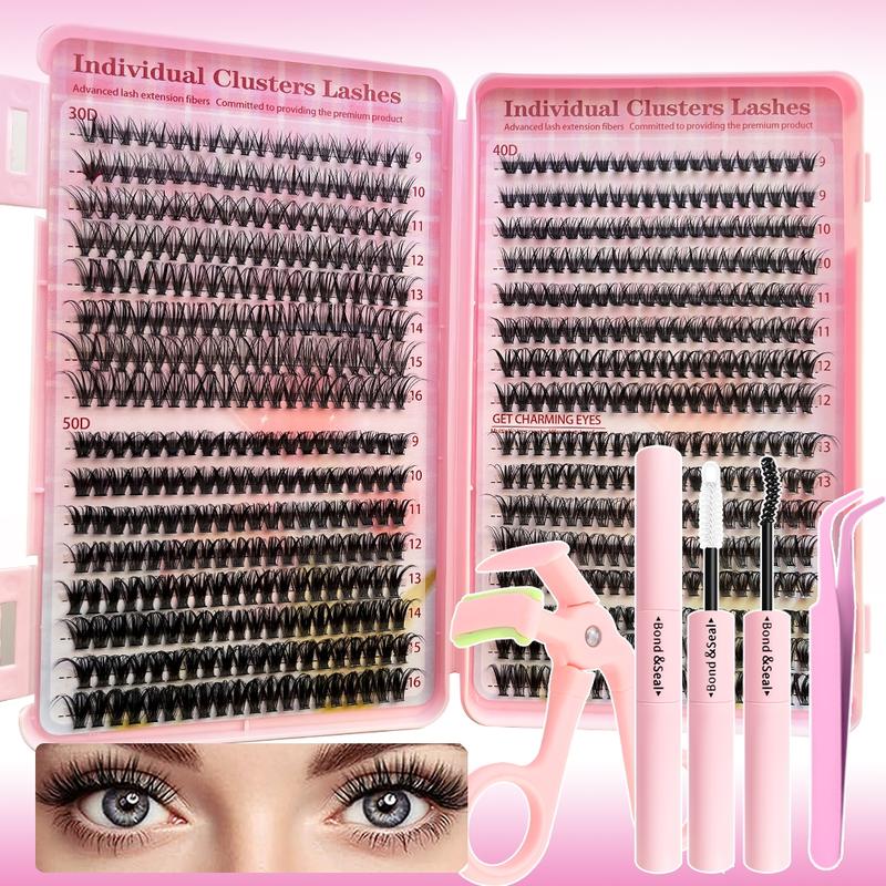 Individual Lashes Kit, 1 Set Mixed Length False Eyelashes with Eyelash Glue & Tweezers & Eyelash Curler, Eye Makeup Enhancement Tool, Cosmetic, Eyelash Extensions Kit, Eyelash Enhancing Tool, Individual Cluster Lash