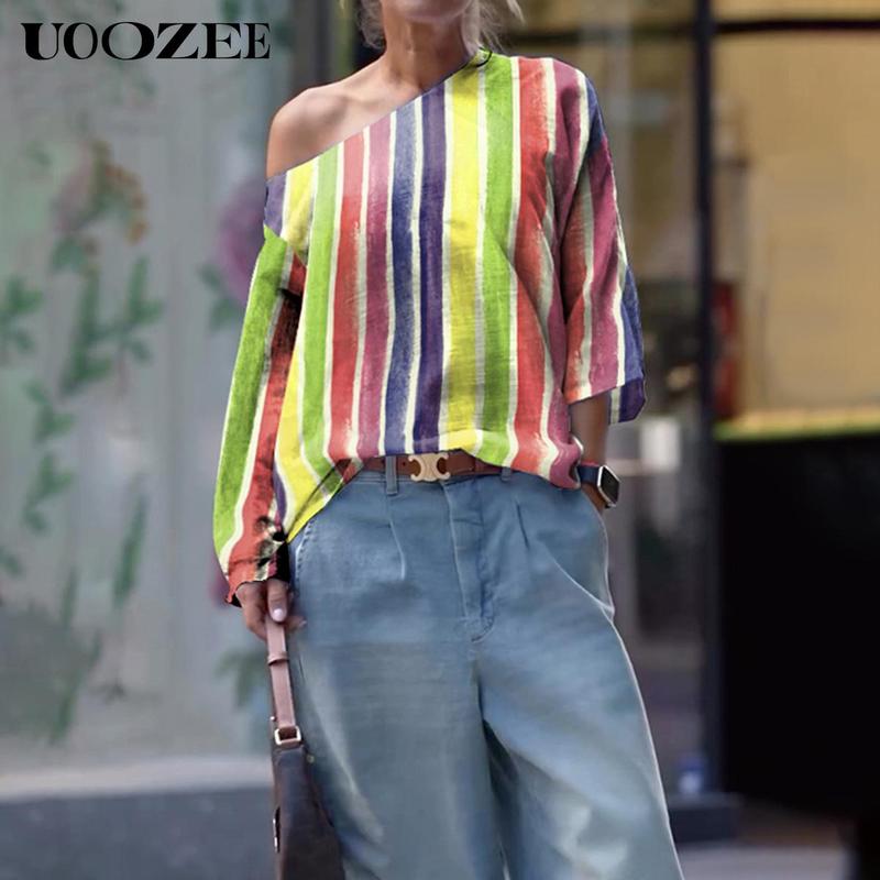 UOOZEE Women's Summer Cotton Blouses - Off Shoulder Long Sleeve Tops in Solid Color for Casual Wear High-Quality Material Multiple Color Options T-shirts