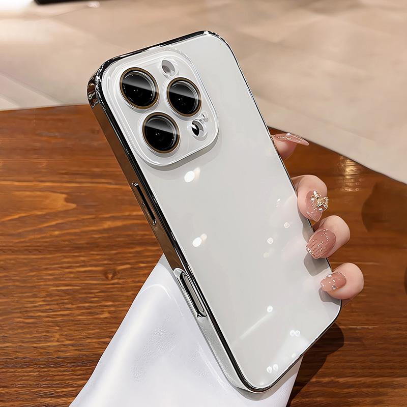 Ice-Cool Glass Phone Case for iPhone 17/16/15/14/13/12/11 Pro Max, Full-Body Protective Shockproof Silicone Cover with Lens Protection, Simple Pure-Color Design for Men and Women