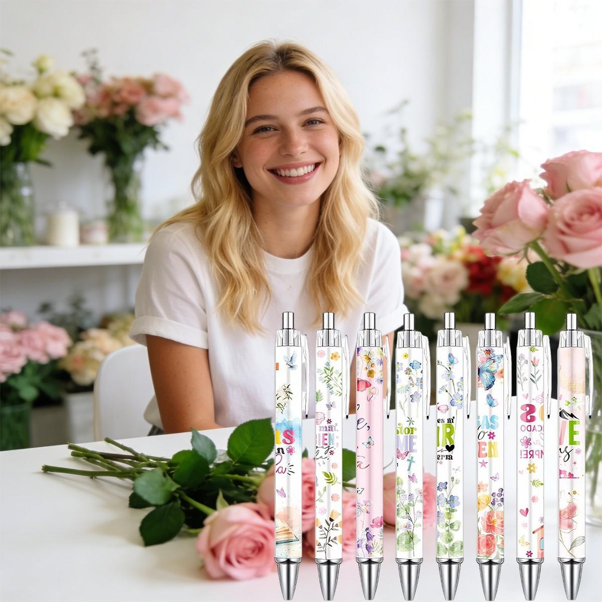 8/16/24 Pcs Bible Verse Ballpoint Pens, Inspirational Butterfly Smooth Writing BallPoint Pens, Spanish Christian Flower Pen Set, Religious Church Gifts for Women Men, Coworker Office School Supplies