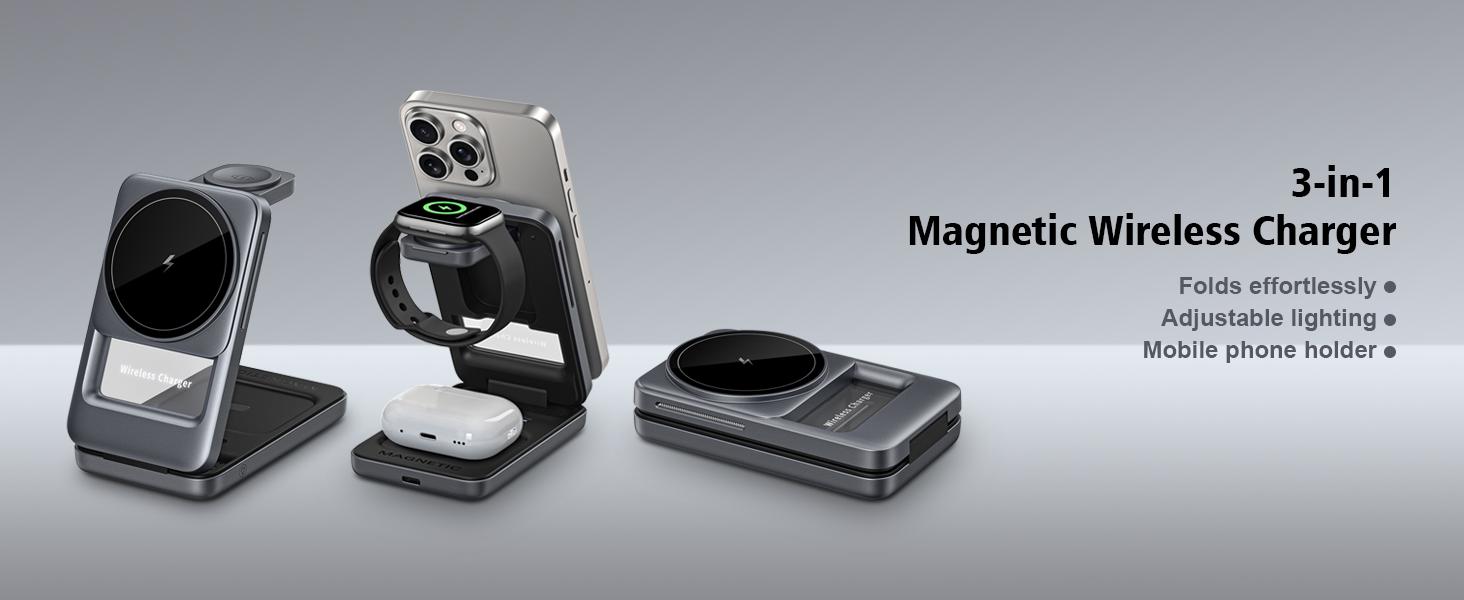 3 in 1 Magnetic Wireless Charging Station Mag-safe Charger Stand Magnetic Charger Dock 15W for iPhone 16 15 14 13 12 Series, For iwatch 3- 10 SE/Ultra, For Air 2-4 Pro, Space-saving, Exquisite Gift 3 in 1 Magnetic Wireless Charging Station Mag-safe Charger Stand Magnetic Charger Dock 15W for iPhone 16 15 14 13 12 Series, For iwatch 3- 10 SE/Ultra, For Air 2-4 Pro, Space-saving, Exquisite Gift