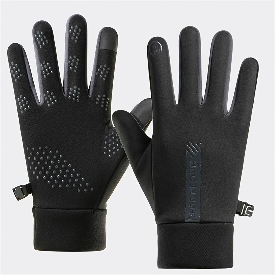 Windproof Waterproof Warm Full-Finger Gloves, Fleece Lined Thick Touchscreen Anti-Slip, Adjustable Wrist Strap, Outdoor Sports Gear