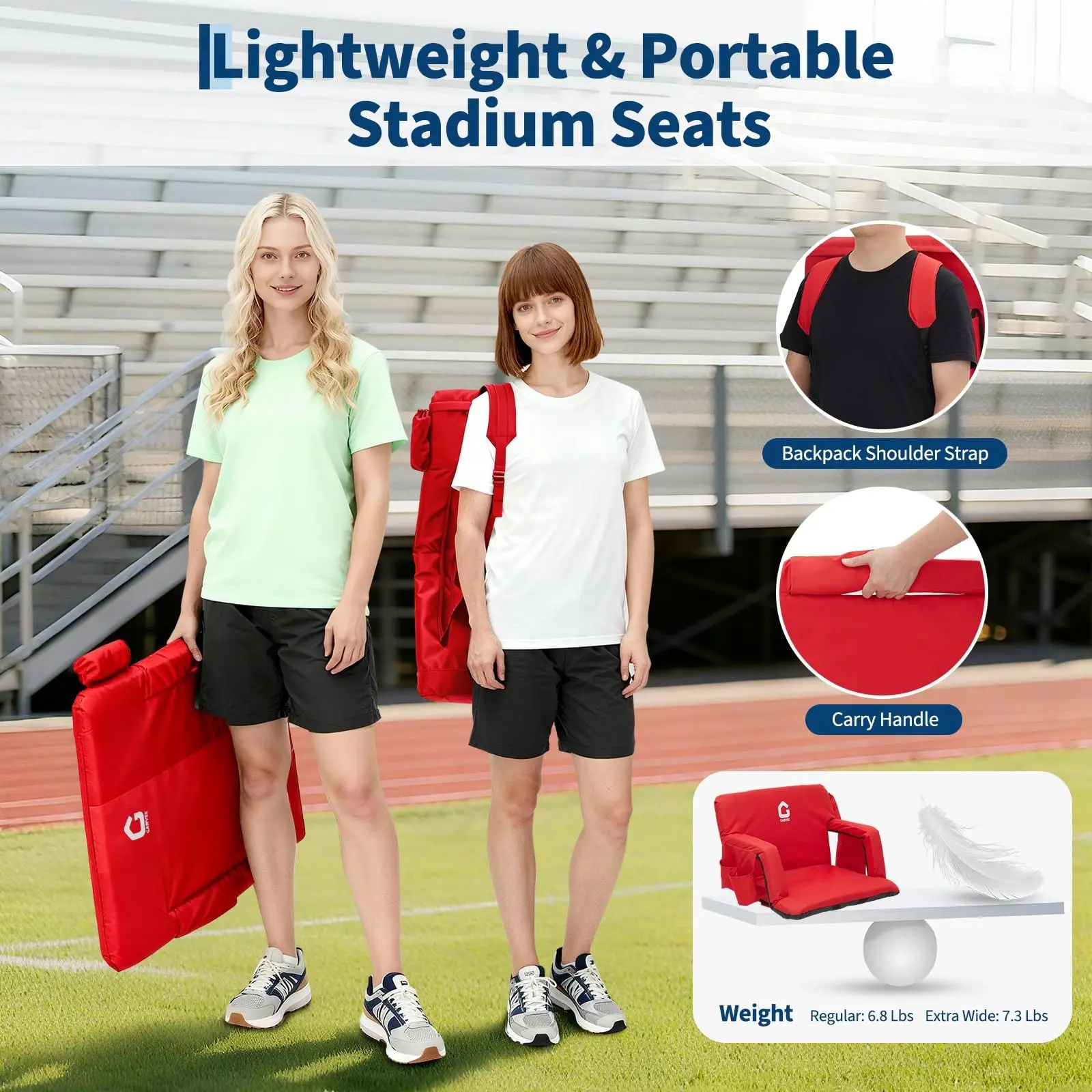 Extra Wide Stadium Seat with Back Support – 6-Position Adjustable Reclining Chair, Thick Padded Cushion, Armrests, Cup Holder, Non-Slip Base, Large Storage Pockets – Portable Bleacher Chair for Sports Events, 24.5"