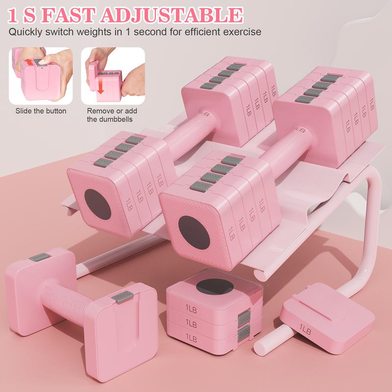 Bearbro 4-in-1 Adjustable Dumbbell Set , 22LBS/11LBS Hand Weights for Women, 1s-Adjust Dual-Stable Dumbbell Set for Women Home Gym & Outdoor