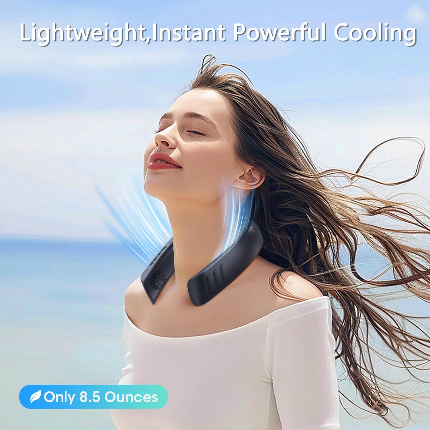 New D27 Portable Foldable Neck Fan, Hands-Free Leafless Personal Fan, Three-Speed Rechargeable USB Cooler, 360° Hanging Design, Office & Travel Use