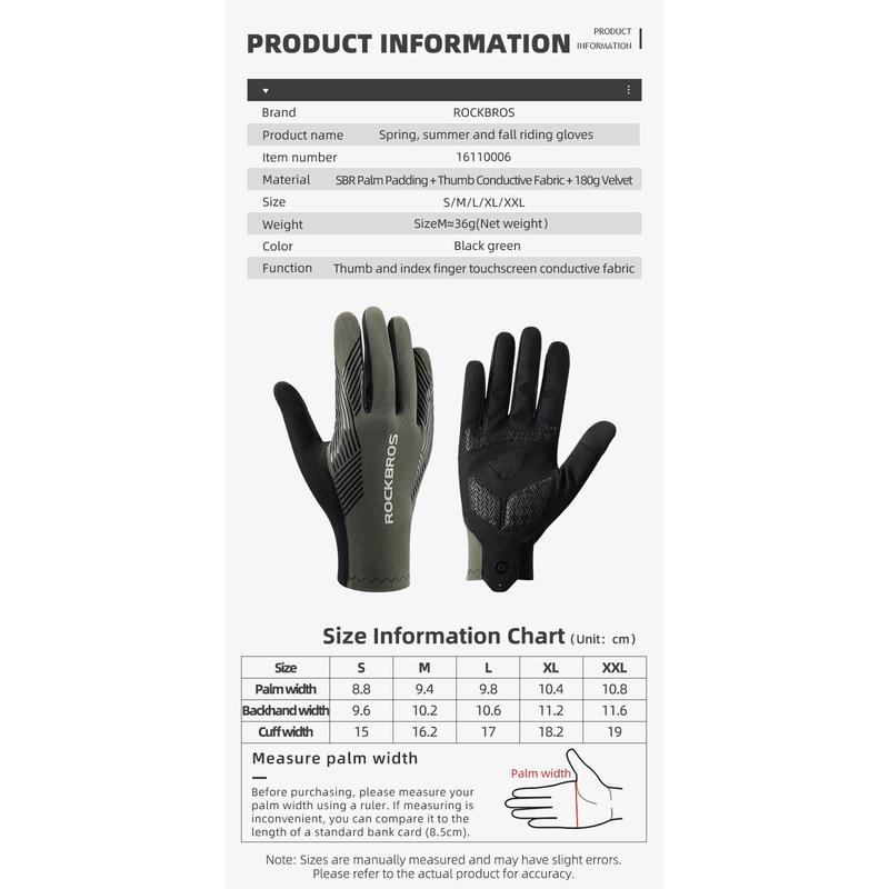ROCKBROS Cycling Gloves Mountain Bike Gloves Anti-Slip Full Finger Bike Gloves SBR Pad Shock-Absorbing MTB Road Bike Gloves for Riding Running Hiking Outdoor Sports