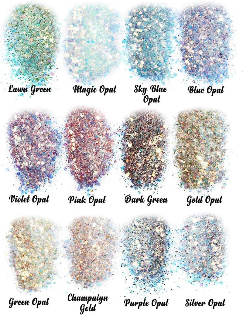 Opal Chunky Glitter for Resin, 12 * 10g Craft Powder for Tumblers/Slime, Iridescent Chameleon Glitter Sequins Festival Decor(Each 0.35oz) - LET'S RESIN