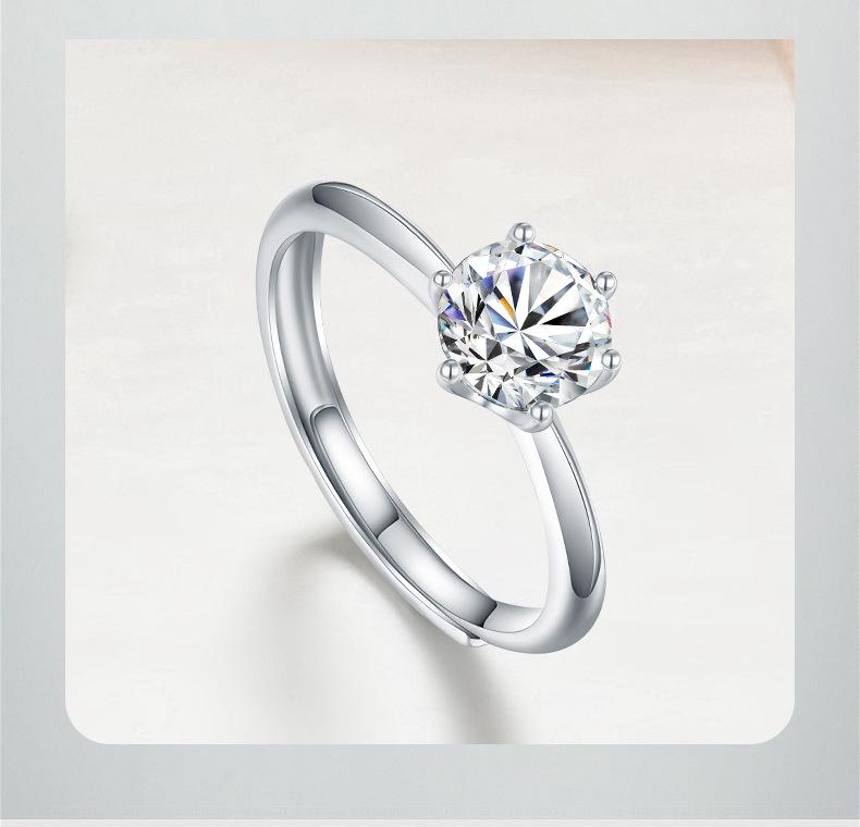 Classic six-prong imitation moissanite adjustable ring for women, high-end copper alloy, simple and stylish, popular cross-border foreign trade item