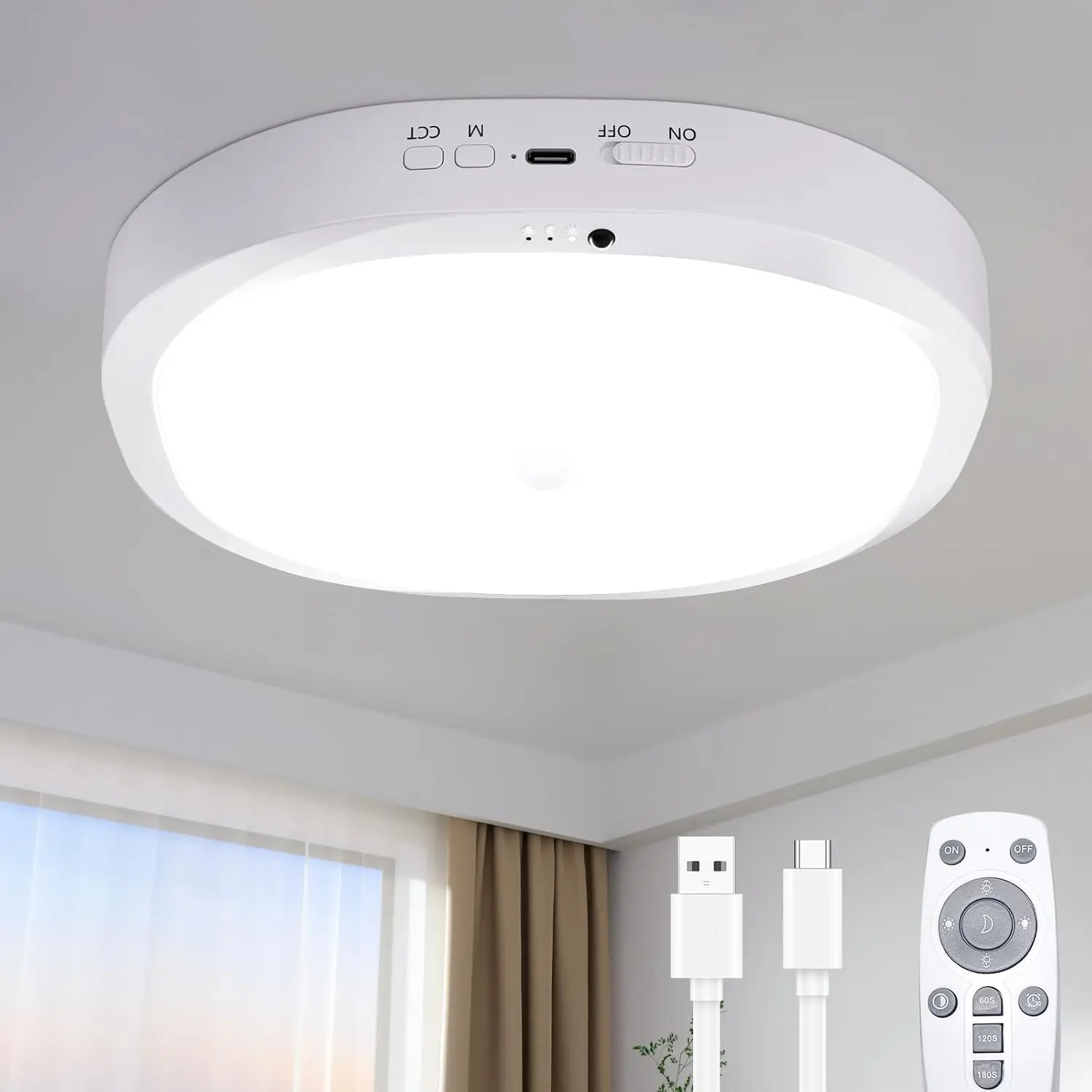 10000mAh Rechargeable Motion Sensor LED Ceiling Light with Remote