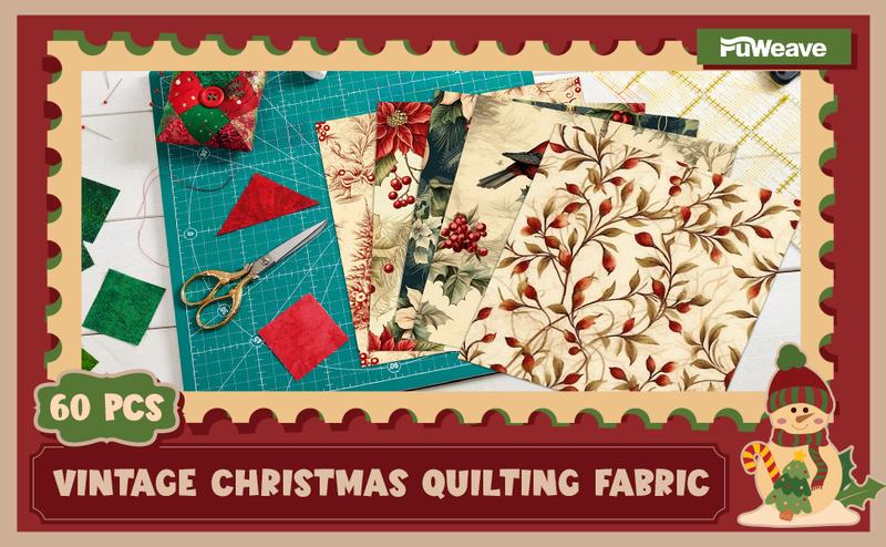 Christmas Fabric Crafts Handmade Patchwork Christmas Craft Supplies Sewing Printed Fabric Vintage  Quilting Squares for Beginner Craftsmen Christmas Gifts Christmascraft Ornaments Crafting DIY Craft Sewing Rag Garland Christmas Stocking