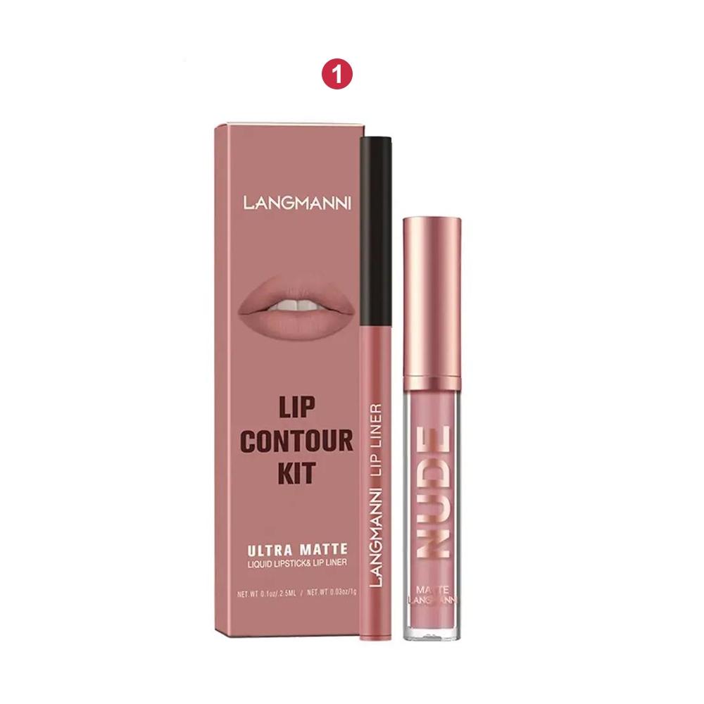 Matte Lipstick & Lip Liner Makeup Set, Liquid Lip Liner, 2 Counts Long Lasting Easy Coloring Lipsticks, Moisturizing Lip Kit, Natural Lip Color, Suitable for All Occasions