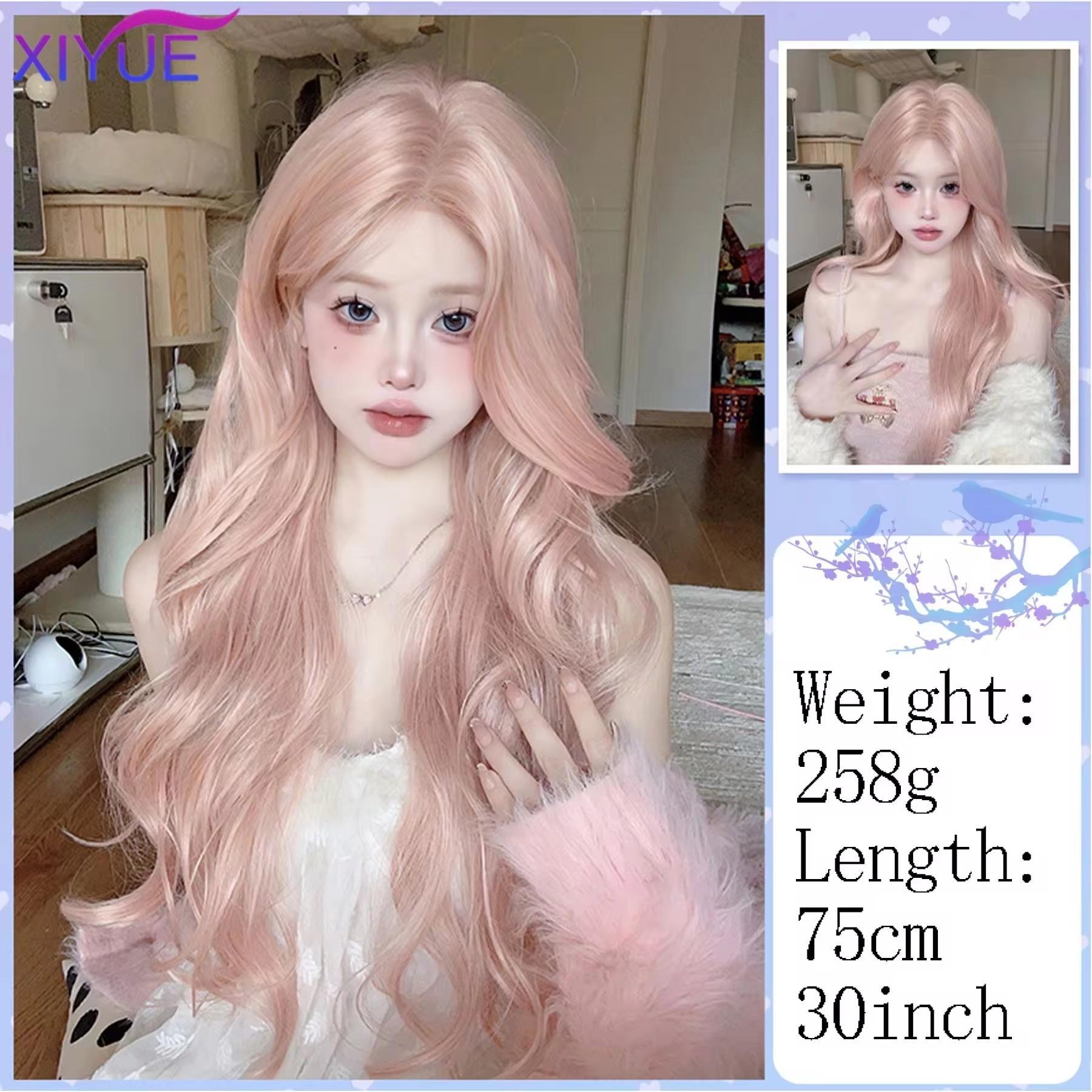 synthetic Long Wavy Wig Hair Wire Center Split Wig Cosplay Daily Wear Role-playing Daily Natural Smooth Wig Strawberry