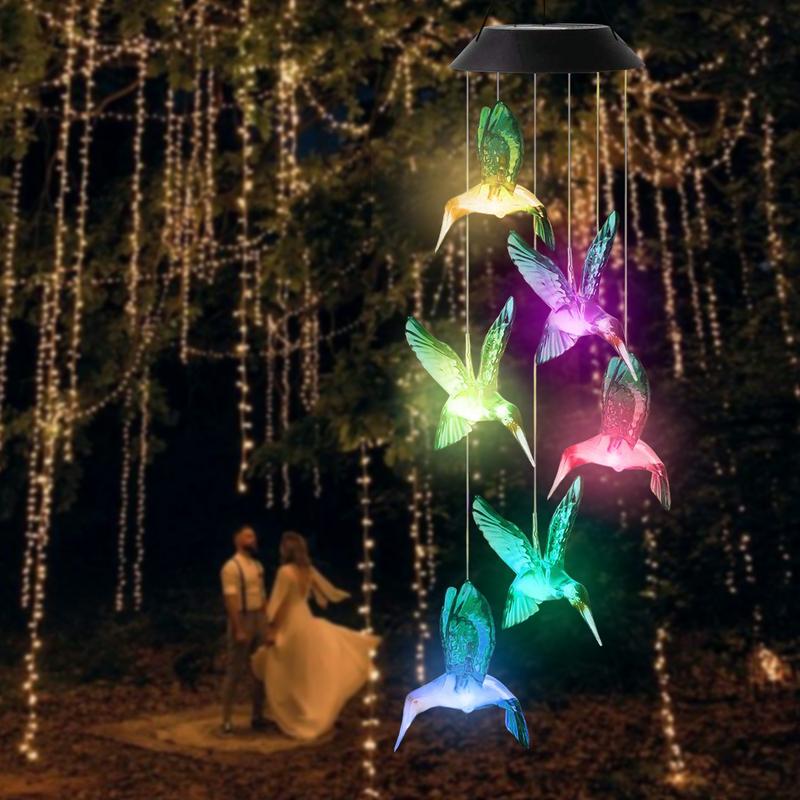 Solar Wind Chime Light ,with 6LED Green Hummingbird Crystal Decoration, Pendant Landscape Light, Light Sensor Control, No Remote Control, with 600mAh Nickel Battery, Suitable for Outdoor Garden, Patio, Sidewalk, Party Decoration and Holiday Gift