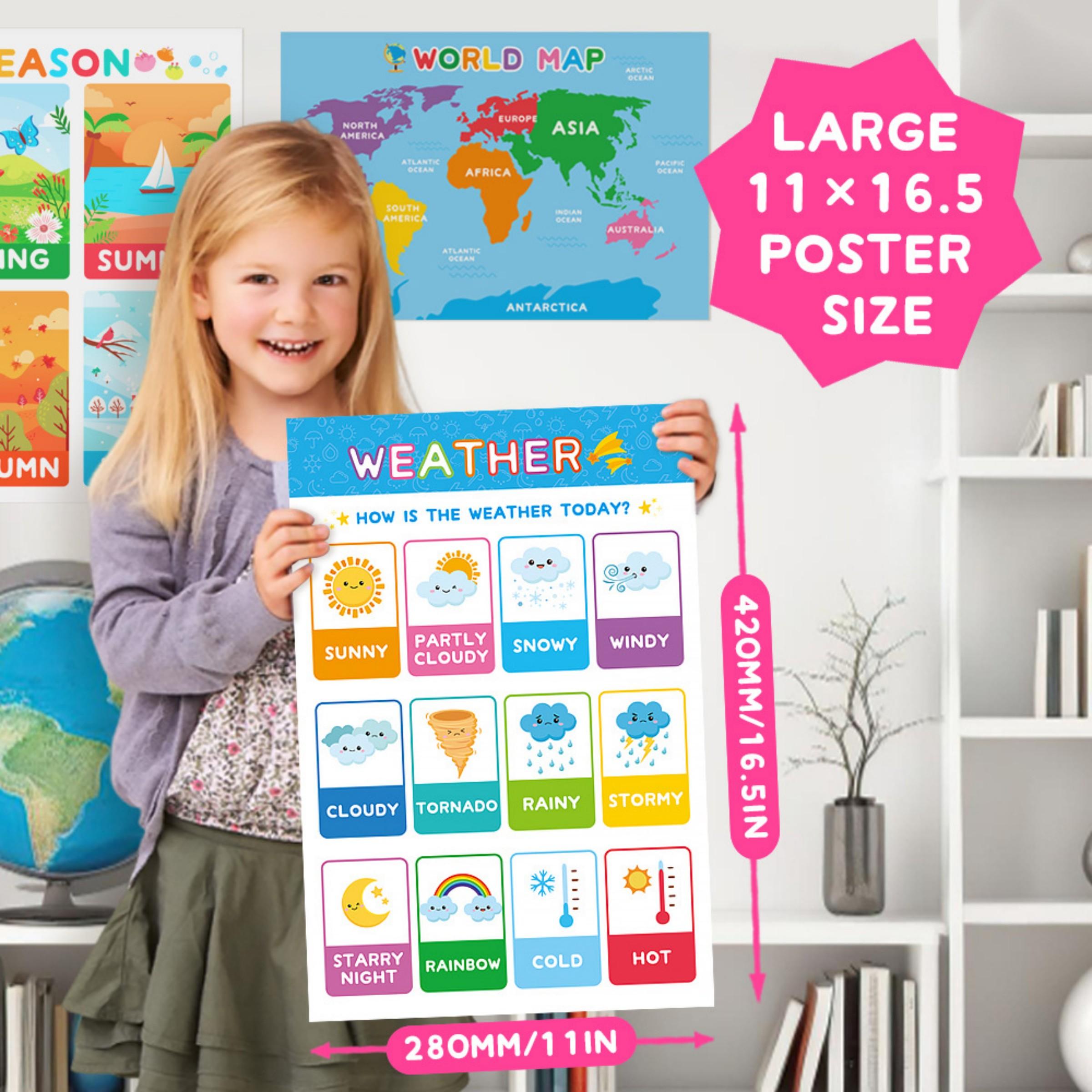 18-Piece Large Pre-K Poster Set (11x16.5 Inches), Modern Laminated Learning Charts for Toddlers, Alphabet Learning Chart, Perfect Home & Classroom Wall Decor, Classroom Supplies Charts