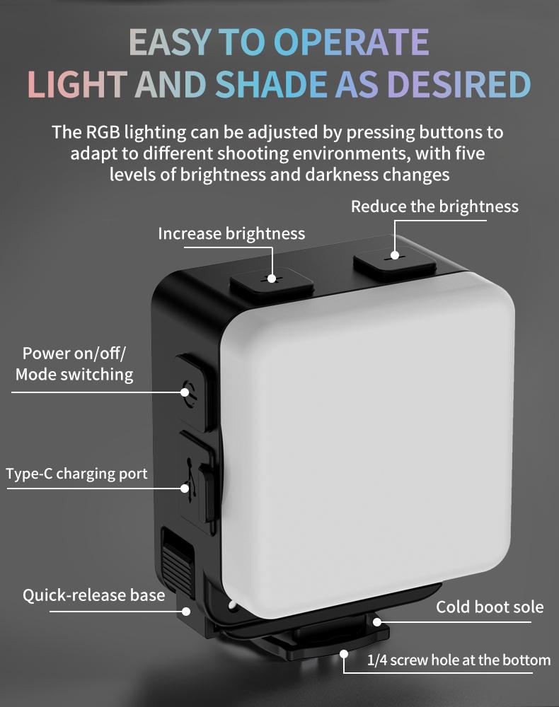 Waterproof Action Camera Fill Light for Night Riding & Diving, Mini Rechargeable Video Light for Vlog, 3300-6500k LED Lights