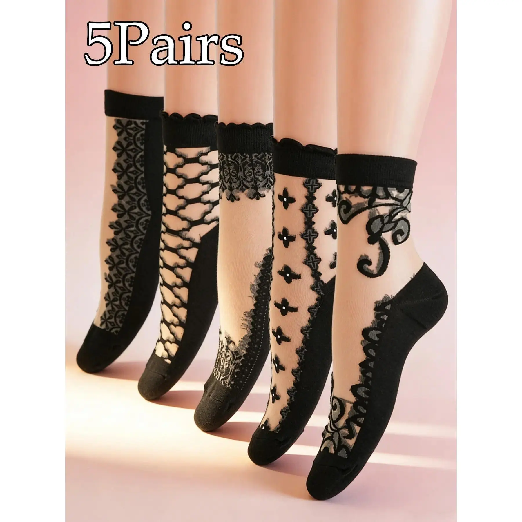 5 Pairs of Women's Acrylic Crystal Silk Socks, Breathable and Soft Casual Mid-Calf Stockings, Perfect for Everyday Comfort in