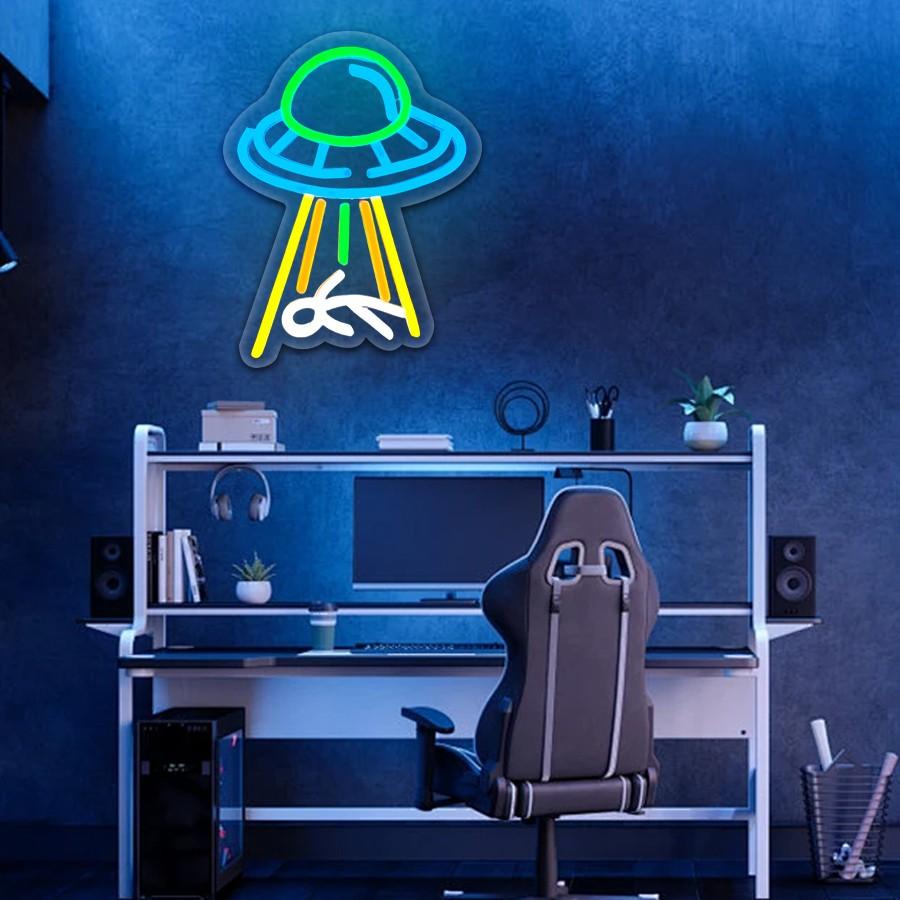 UFO Neon Sign, UFO Spaceship Space Travel Led Neon Light Night Lamp Astronomy fans Game Room Man Cave Party Bedroom Birthday Gift USB Powered