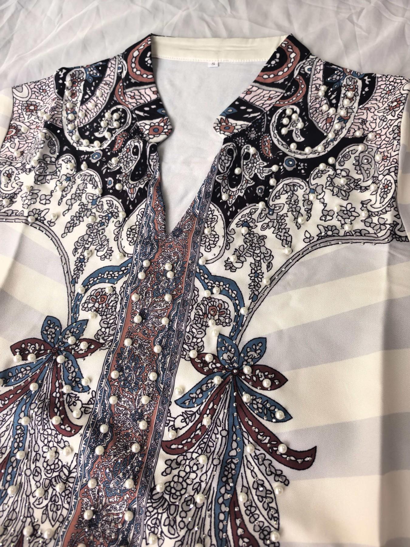 Women's Long Robe Dress Abaya, Stand Collar Design, Printed Embellished Beaded New Style, Cross-Border Muslim Fashion