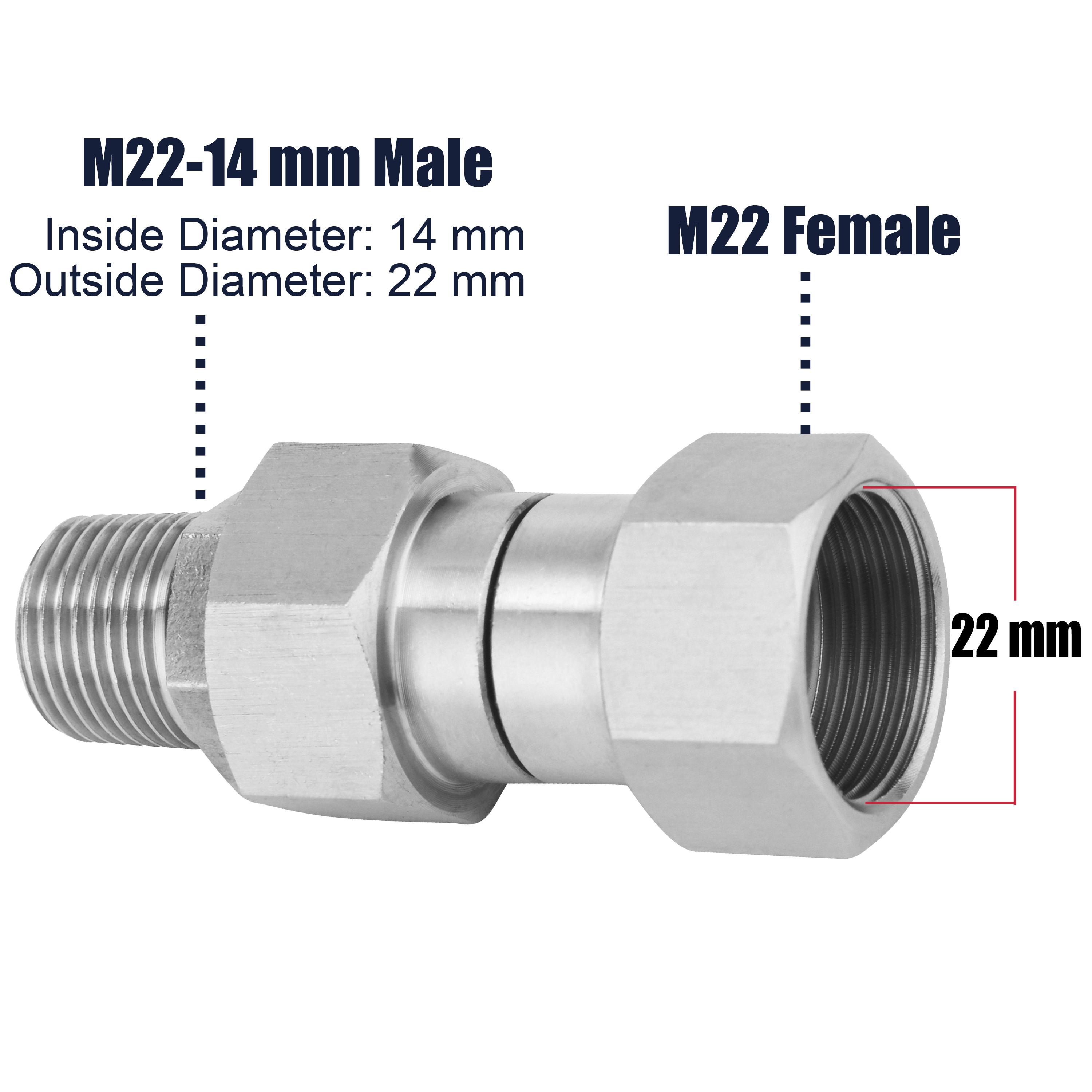 M MINGLE Pressure Washer Swivel Fitting, Metric M22 14mm Thread, Stainless Steel, 4500 PSI