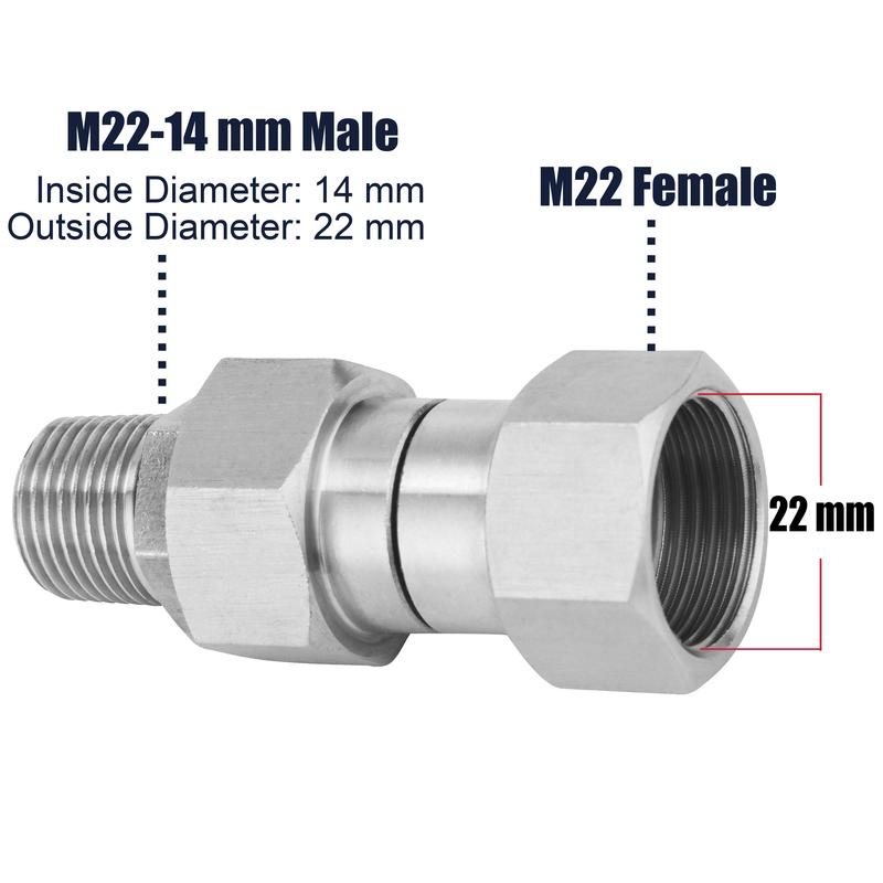 M MINGLE Pressure Washer Swivel Fitting, Metric M22 14mm Thread, Stainless Steel, 4500 PSI
