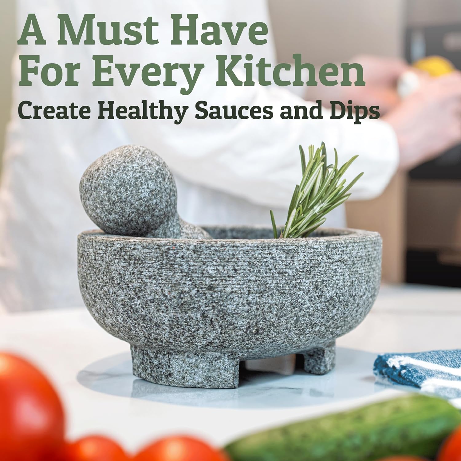 Granite Mortar and Pestle Set - 6.1 Inch  Stone Molcajete Mexicano for Spices, Seasonings, Pastes - Pestle and Mortar Bowl for  Guacamole, Salsa, Pesto, Small, Grey