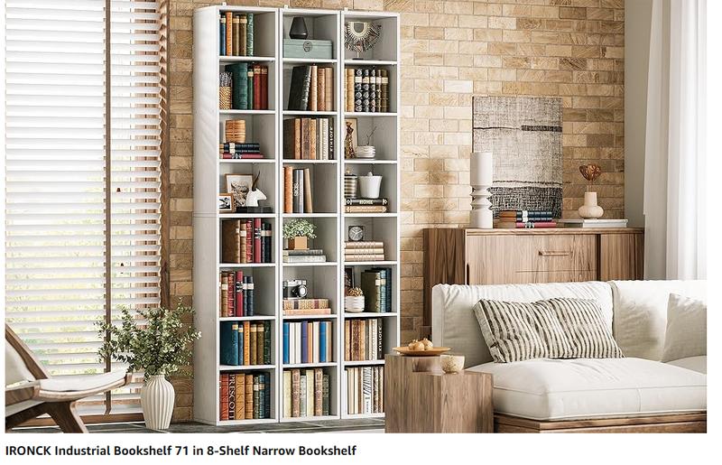 IRONCK Tall Narrow Bookshelf 8 Tiers, Compact Corner Bookcase, Easy to Match for Living Room, Office, Study, Bedroom