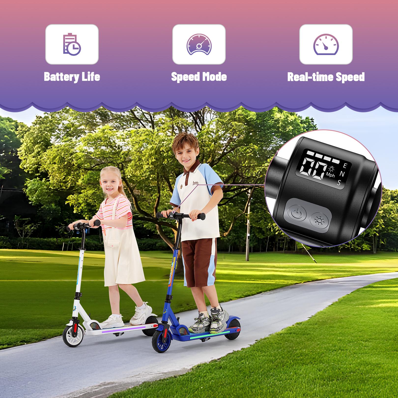 Caroma Electric Scooter for Kids Ages 6-14, 180W Motor & 10 Mph, 80 Mins Ride Time, Adjustable Height & Speed, LED Display & Colorful Lights, Kids Electric Scooter, Best Gift for Boys and Girls