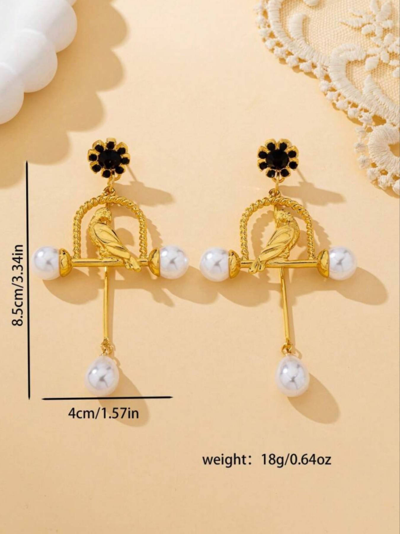 Vintage Long Courtly Feng Shui Bird Artificial Pearl Earrings, Unique Antique Style, Elegant Fashion Jewelry for Women, Party Gift Accessory