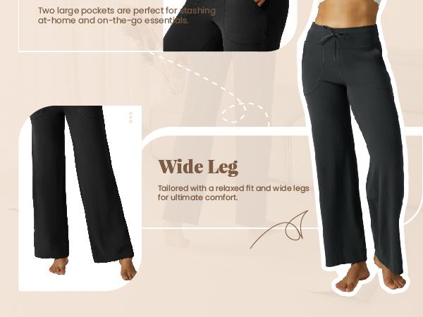 Womens Yoga Pants with Pockets Straight-Leg Loose wide leg pants for women lounge Casual Drawstring elastic waistband pocket petite tall high waist Workout Trousers soft stretch workout fitness