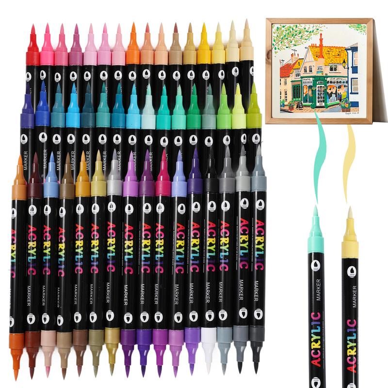 120 Color Acrylic Paint Pens Set, 60 Dual-Ended Markers for Rock Painting, Wood, Stone, Canvas, Ceramic, Glass Surfaces, DIY Crafts，Christmas Gift, Student Painting Supplies