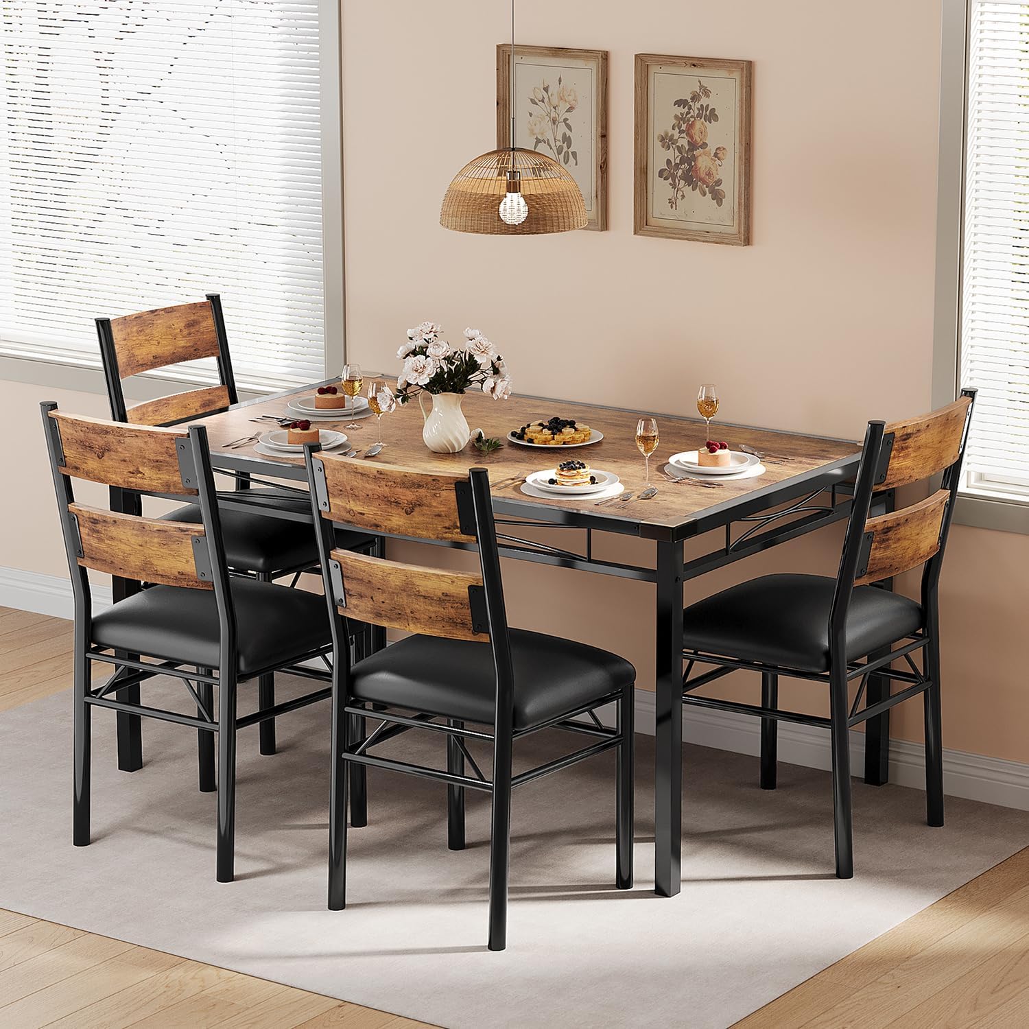 Dining Table Set for 4/2, Dining Room Table Set for 4/2 with Upholstered Chairs, Wood Kitchen Table Chairs Set of 4/2 with Corner Protector for Small Space, Kitchen, Apartment,
