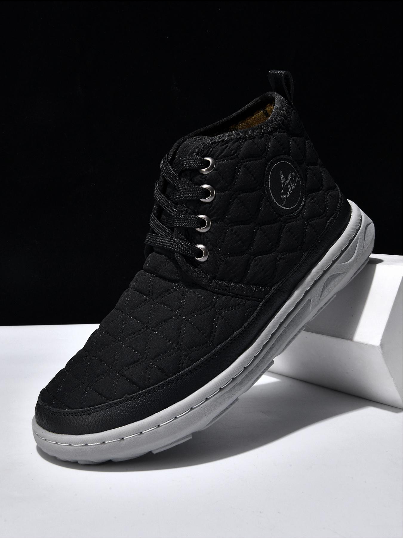 Men's Solid Color Quilted High-Top Casual Shoes, Lightweight Non-Slip Outdoor Commuter Shoes, Soft Sole Sports Sneakers