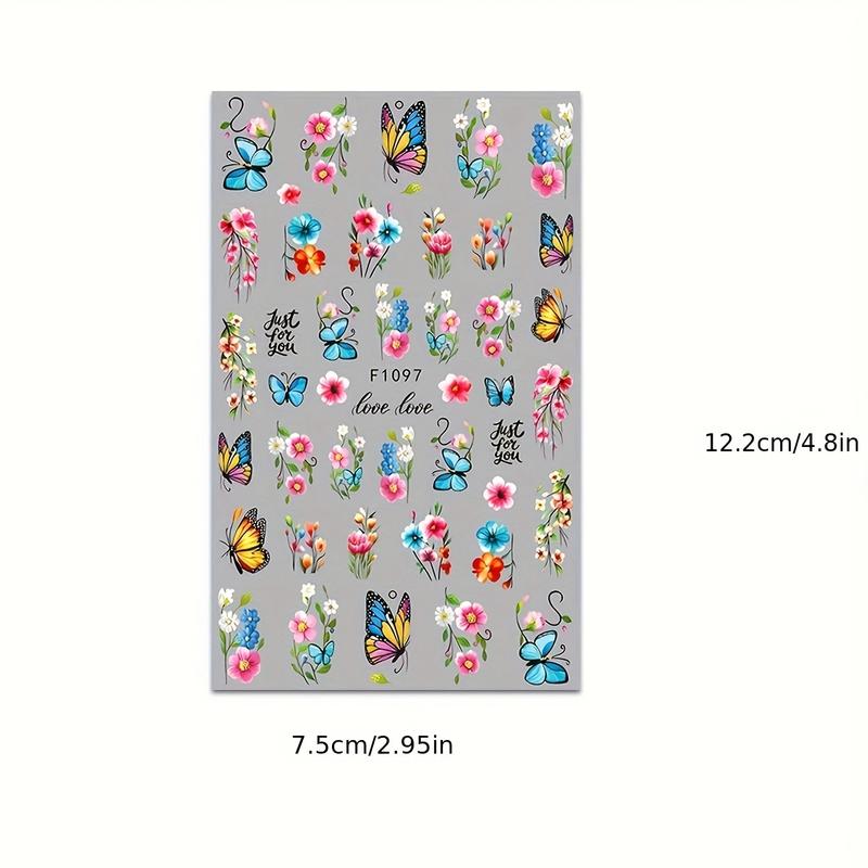 Women DIY Nail Art Decoration Accessories, Self-Adhesive Rose Butterfly Flower Cluster Nails, Spring Summer Seasonal Design