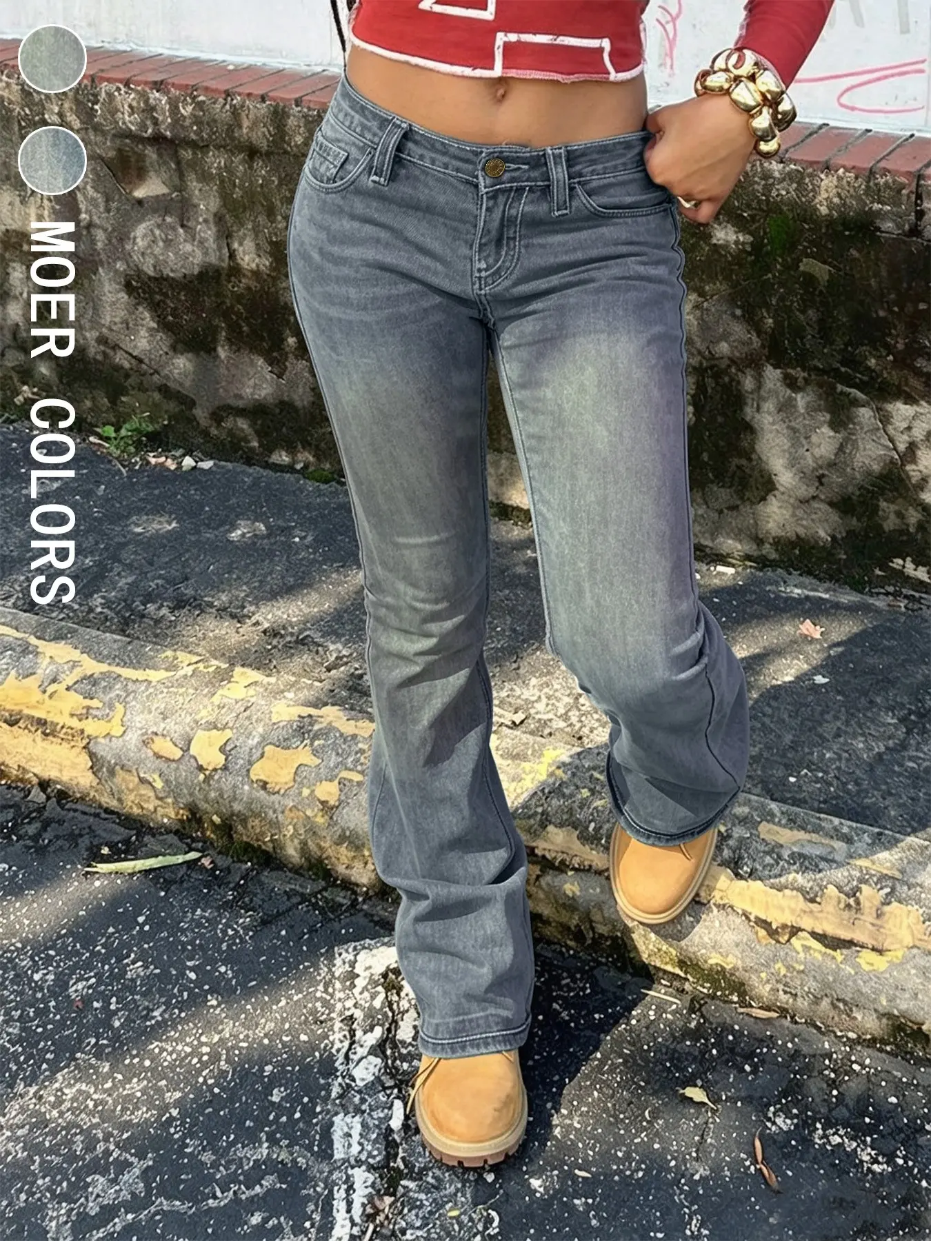 Y2K Low Waist Washed Slim Fit Flare Jeans, Vintage Casual Ankle-Length Pencil Pants, All Seasons Fashion