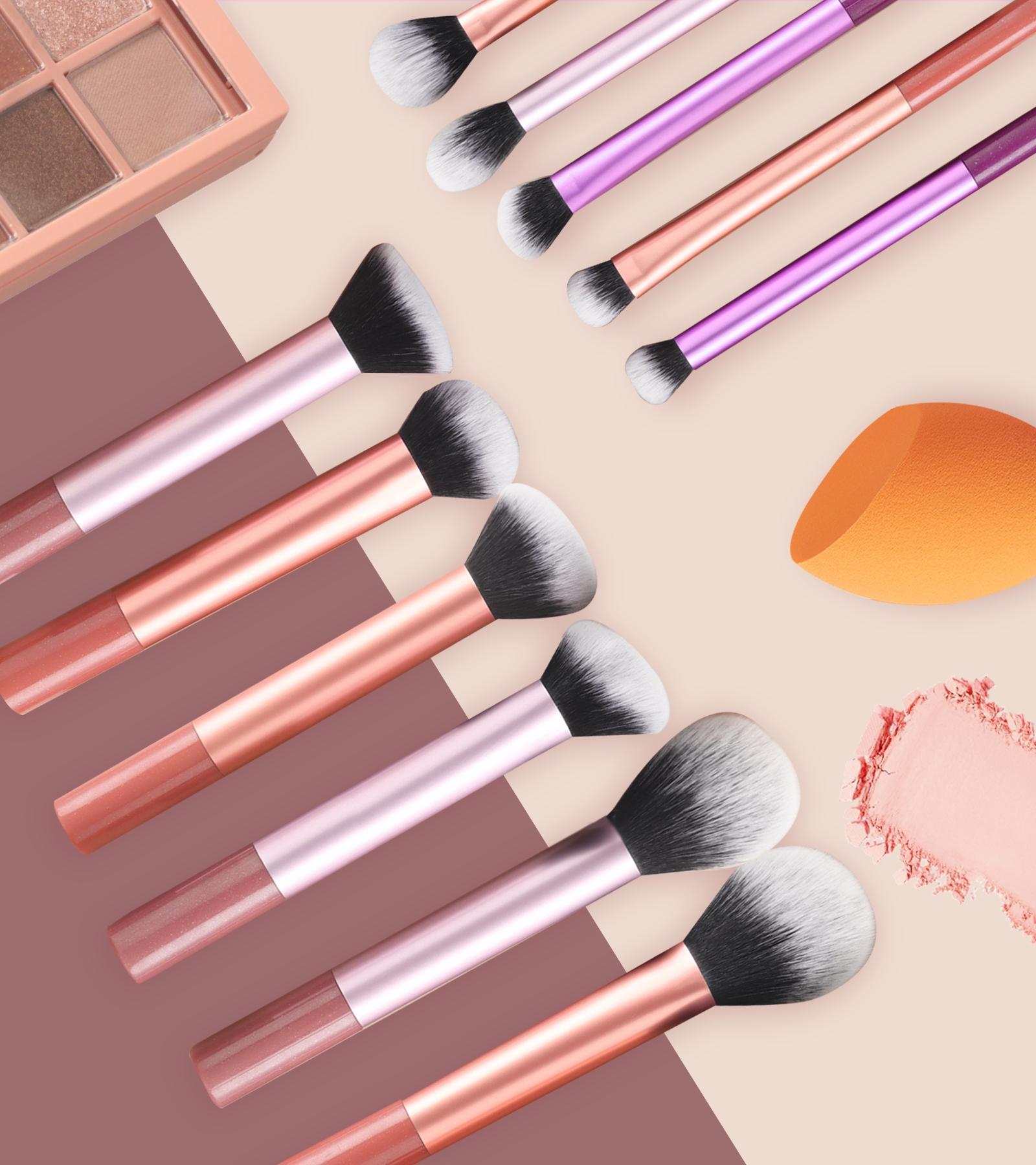 Professional Makeup Brush Set with 12 Brushes, 2 Beauty Sponges, 1 Powder Puff, Blush Brush, Loose Powder Brush, Artist Brush Set