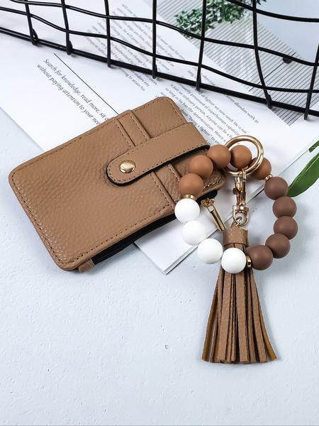 1pcs minimalist style, featuring marble-patterned silicone beads handcrafted into a western cowboy bag, wrist keychain, women's wallet card holder, bracelet key ring, Keychain Wristlet, perfect gift for friends or mothers