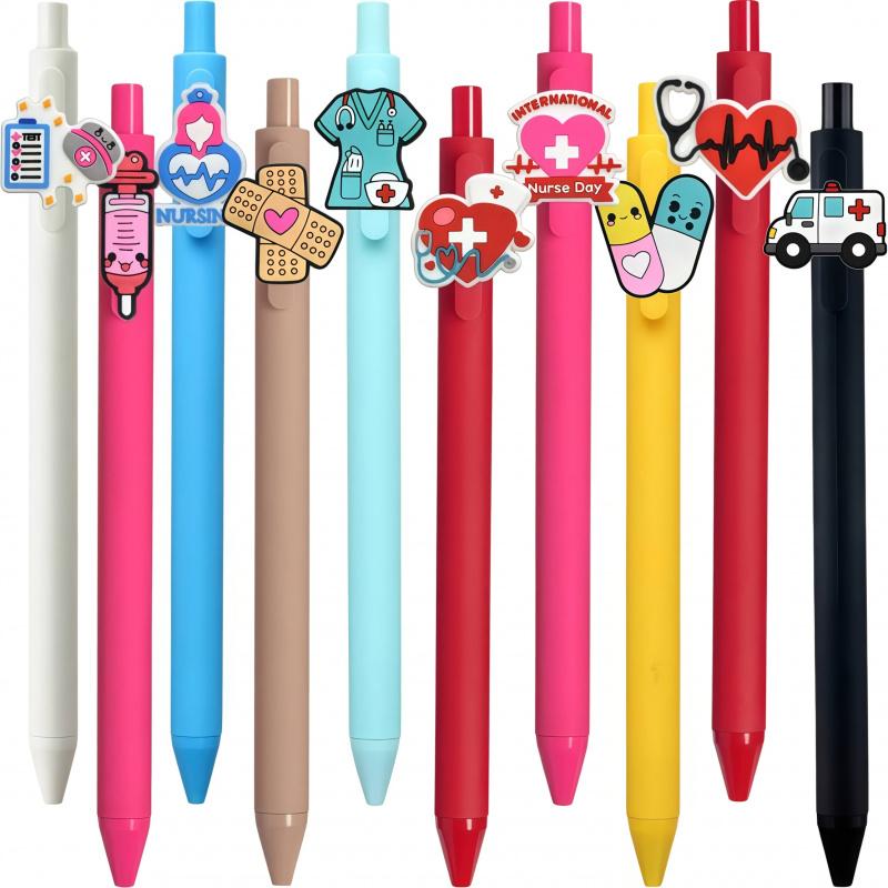 20/30pcs Cute Nurse-Themed Pens with Medical & Heart Patterns. Retractable black ink ballpoint pens, ideal for nurses, medical assistants and students. Perfect gifts for Nurse Week