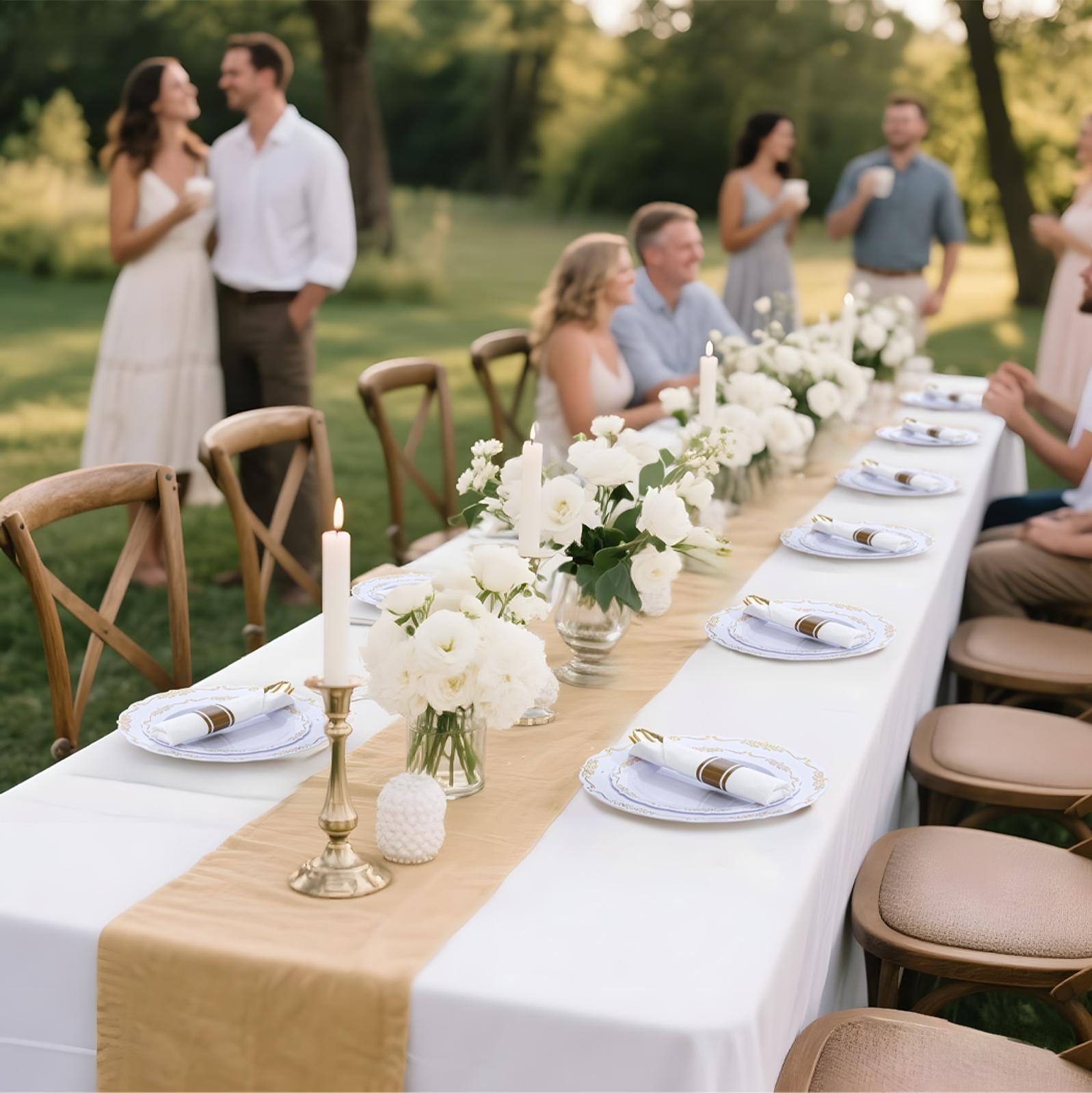 White Gold/Clear Gold/White Silver/Black Gold Plates ware Set: Dinner Plates,Dessert Plates, Cups,Napkins,Knife, forks, spoons-Perfect for Party
