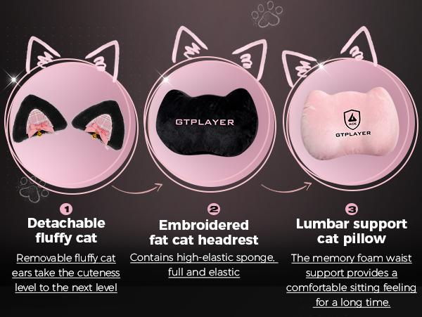 GTPLAYER Pink Gaming Chair Cute with Cat Ears Paw Lumbar and Cushion,Ergonomic Computer Chair with Footrest,Reclining PC Game Chair for Girl Computer Chair 300lbs for Adult