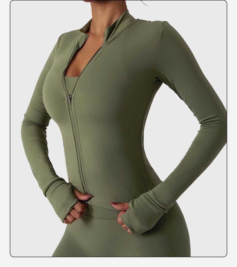 Women's Lightweight Full Zip Running Sports Jacket Workout Slim Yoga Sweatshirt with Thumbholes Athleisure Style