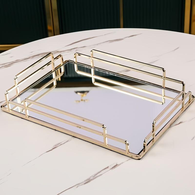 Light luxury ornament iron wire tray, household storage tray, tea table, living room desktop rectangular decoration tea tray black tray, glass plate metal tray decoration