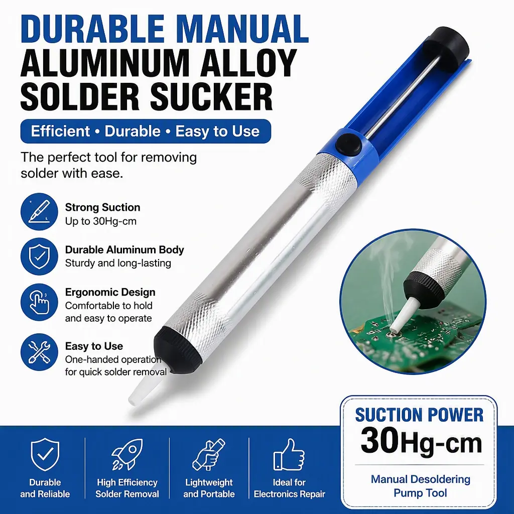 Durable Manual Desoldering Sucker, Half‑Aluminum Alloy Solder Absorption Tool Matching Electric Soldering Iron